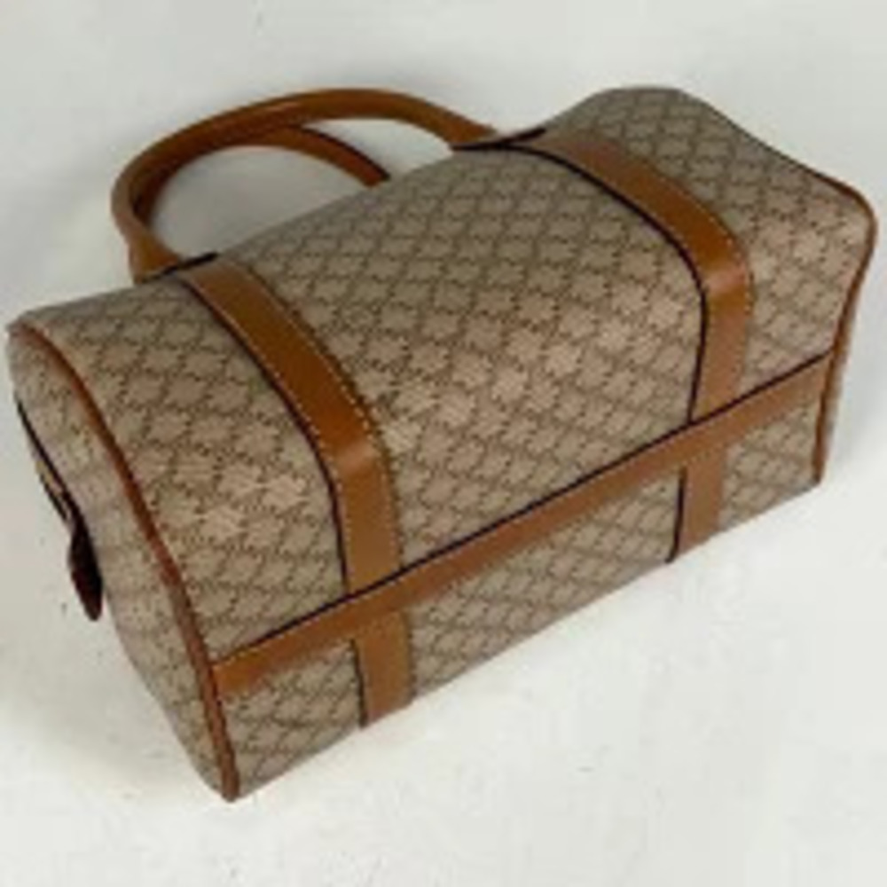 Celine Handbag Beige Canvas Boston Macadam Brown Tan Brown